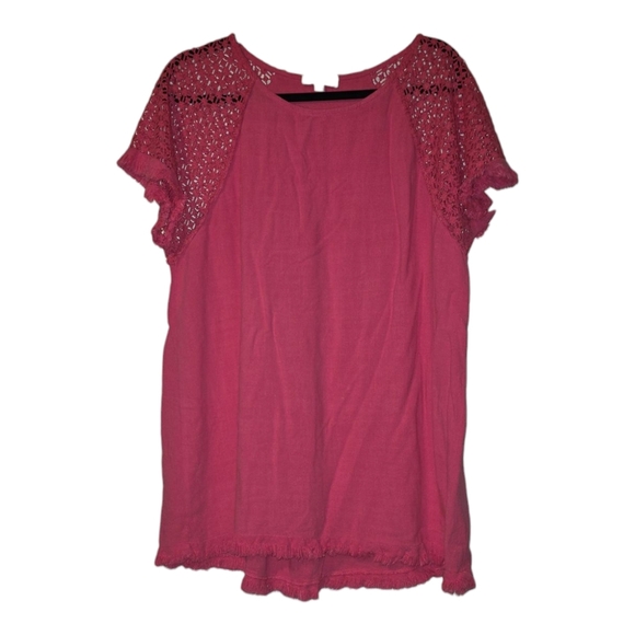 Umgee Pink Short Sleeve Top with Lace Detail - Picture 1 of 1